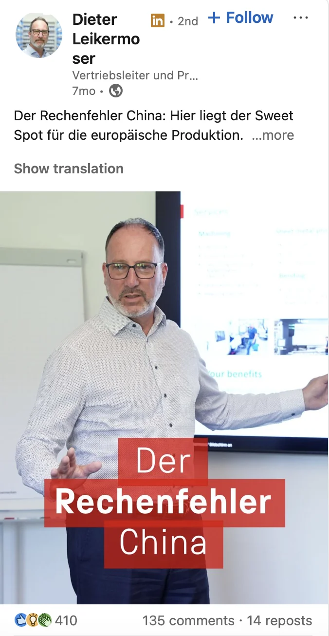 LinkedIn-Beitrag von Dieter Leikermoser