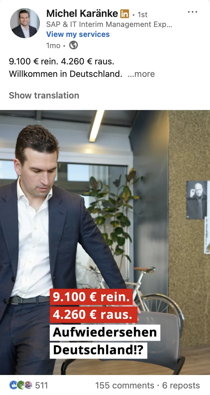 LinkedIn-Beitrag von Michel Karänke