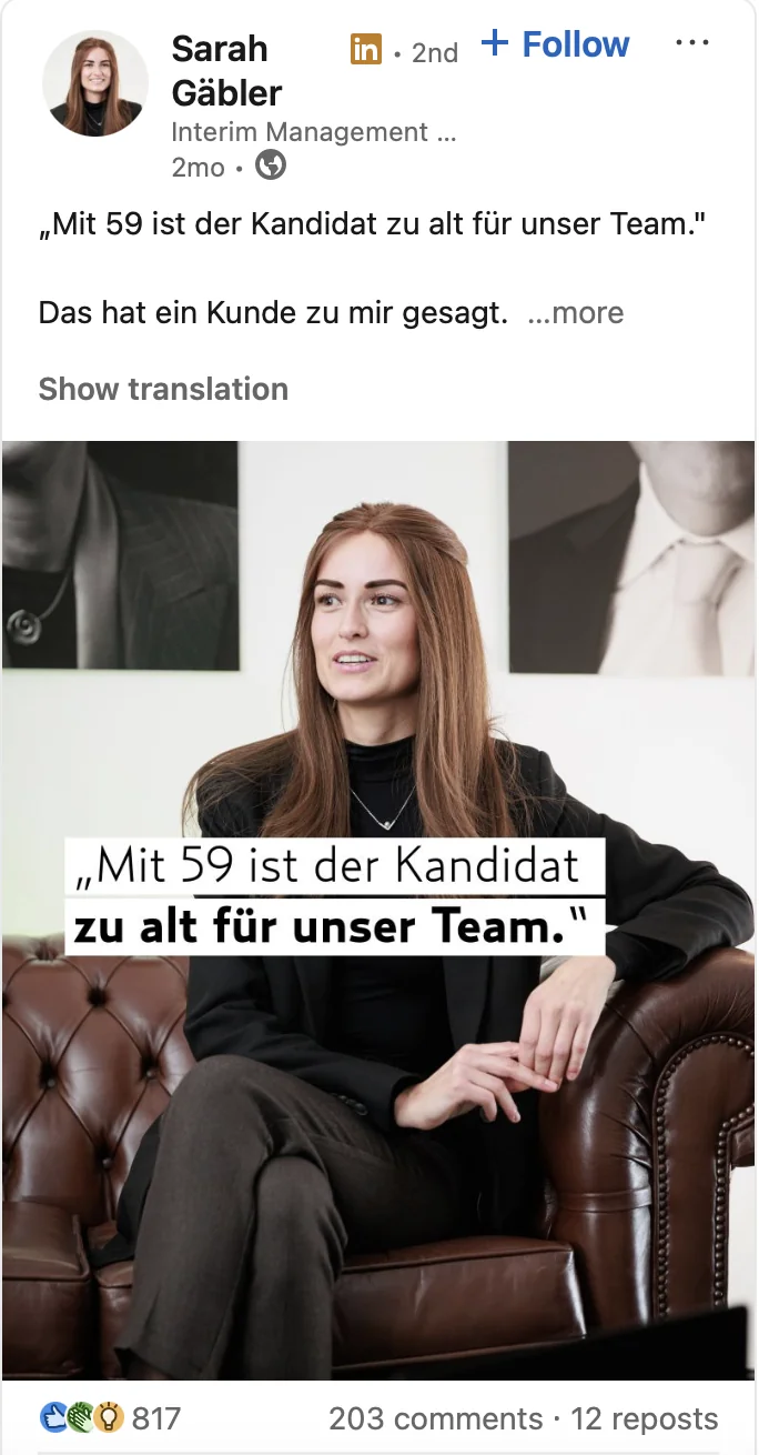 LinkedIn-Beitrag von Sarah Gäbler